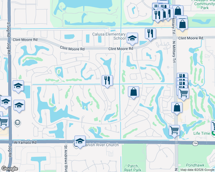 map of restaurants, bars, coffee shops, grocery stores, and more near 2379 Northwest 59th Street in Boca Raton