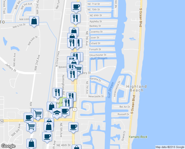map of restaurants, bars, coffee shops, grocery stores, and more near 772 Jeffery Street in Boca Raton