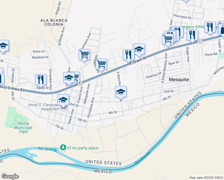 map of restaurants, bars, coffee shops, grocery stores, and more near 144 Willow Avenue in Roma