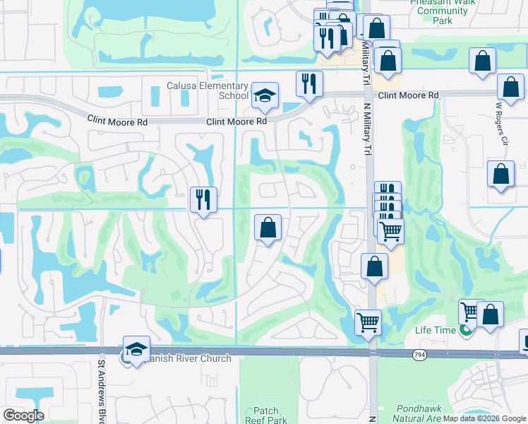 map of restaurants, bars, coffee shops, grocery stores, and more near 5901 Northwest 23rd Avenue in Boca Raton