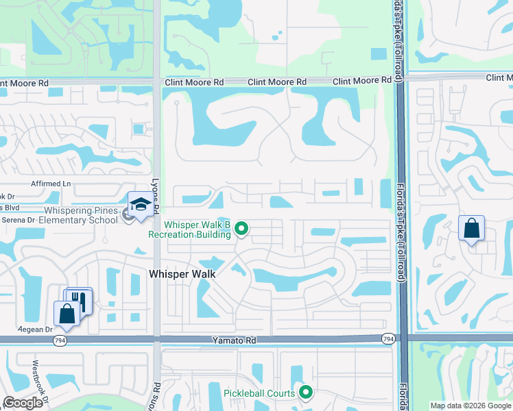map of restaurants, bars, coffee shops, grocery stores, and more near 8647 Vía Reale in Boca Raton