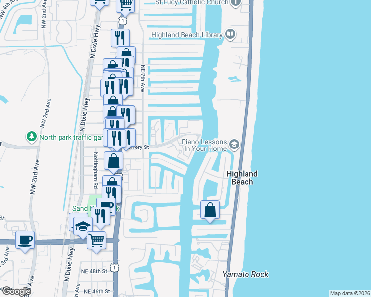 map of restaurants, bars, coffee shops, grocery stores, and more near 1034 Jeffery Street in Boca Raton