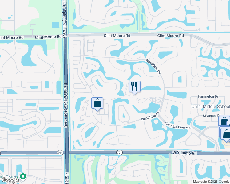 map of restaurants, bars, coffee shops, grocery stores, and more near 4116 Briarcliff Circle in Boca Raton