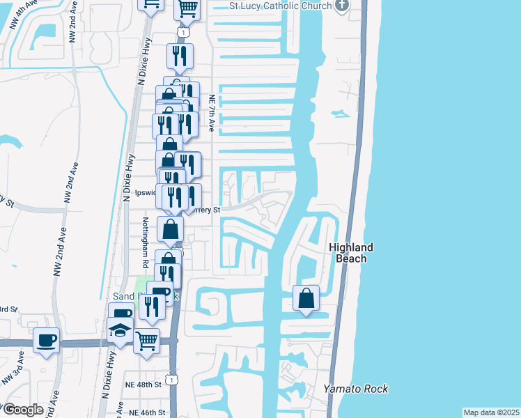 map of restaurants, bars, coffee shops, grocery stores, and more near 1090 Jeffery Street in Boca Raton
