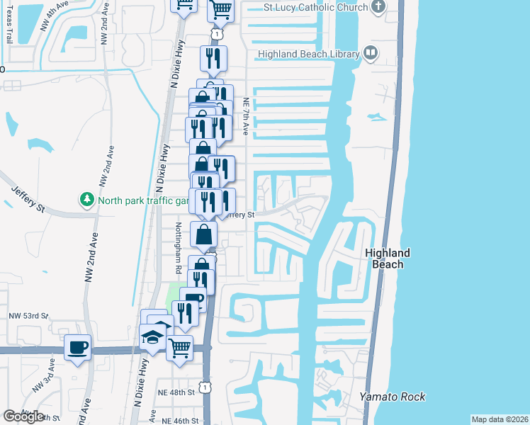 map of restaurants, bars, coffee shops, grocery stores, and more near 857 Jeffery Street in Boca Raton