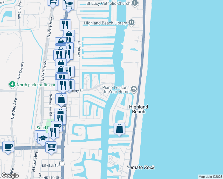 map of restaurants, bars, coffee shops, grocery stores, and more near 1034 Jeffery Street in Boca Raton