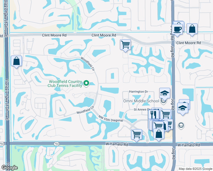 map of restaurants, bars, coffee shops, grocery stores, and more near 3495 Windsor Place in Boca Raton