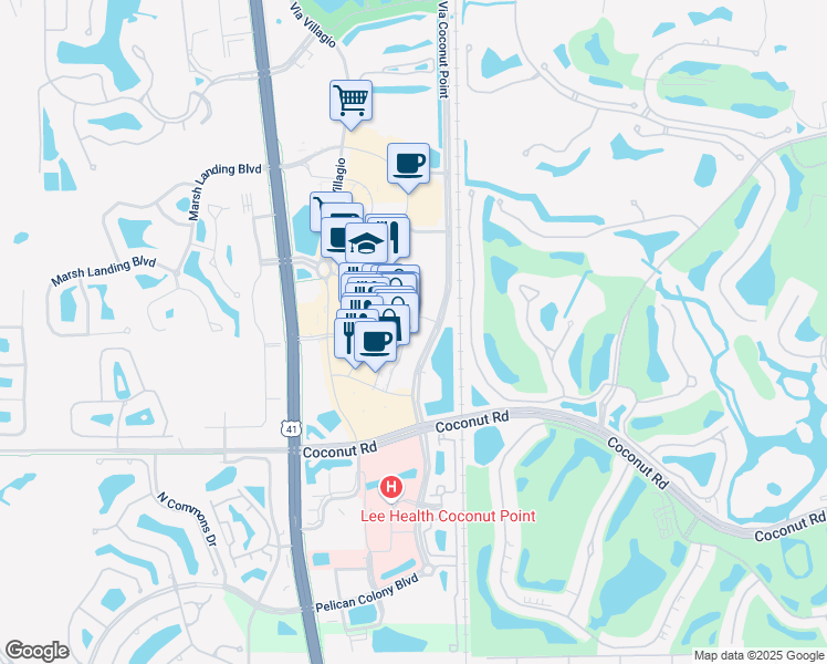 map of restaurants, bars, coffee shops, grocery stores, and more near 23159 Via Coconut Point in Estero