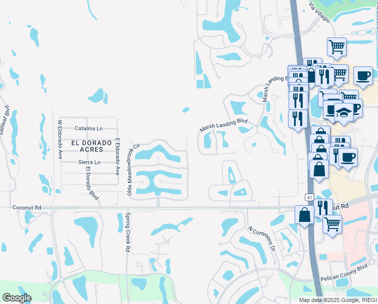 map of restaurants, bars, coffee shops, grocery stores, and more near 23441 Olde Meadowbrook Circle in Bonita Springs
