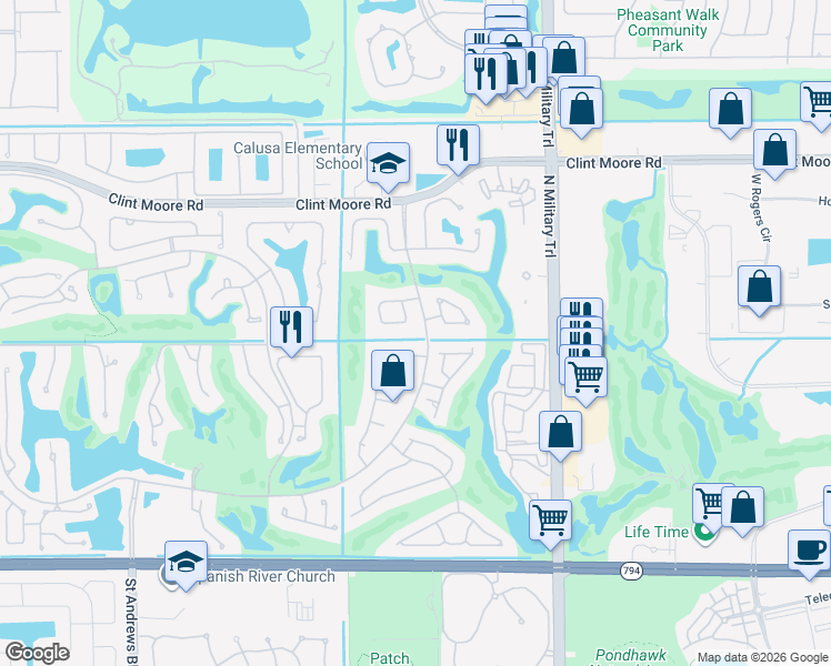 map of restaurants, bars, coffee shops, grocery stores, and more near 2199 Northwest 59th Street in Boca Raton