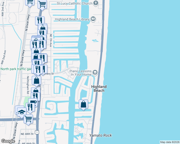 map of restaurants, bars, coffee shops, grocery stores, and more near 4200 Tranquility Drive in Highland Beach