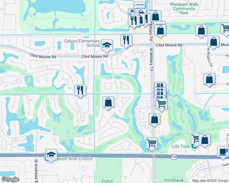 map of restaurants, bars, coffee shops, grocery stores, and more near 2199 Northwest 59th Street in Boca Raton