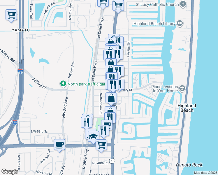 map of restaurants, bars, coffee shops, grocery stores, and more near 408 Jeffery Street in Boca Raton
