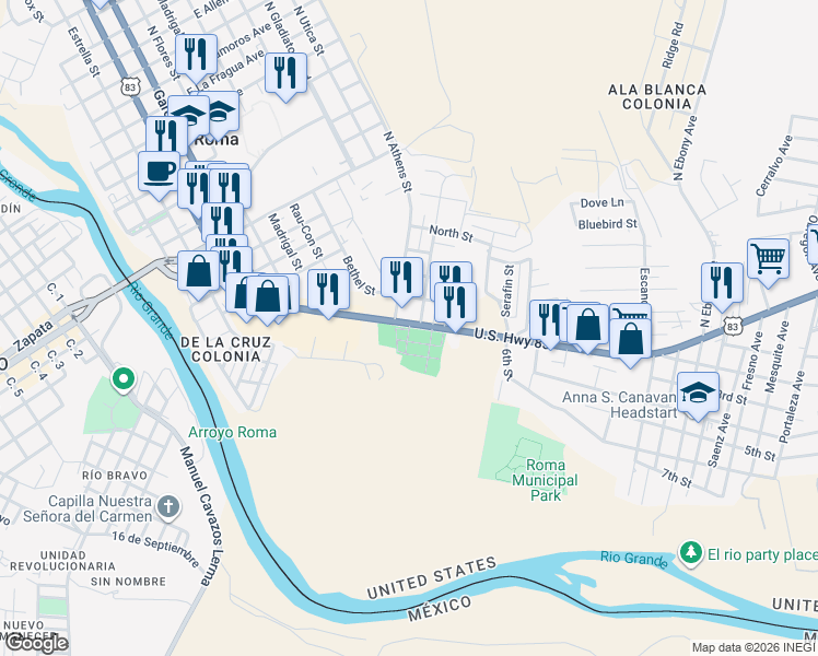 map of restaurants, bars, coffee shops, grocery stores, and more near in Roma