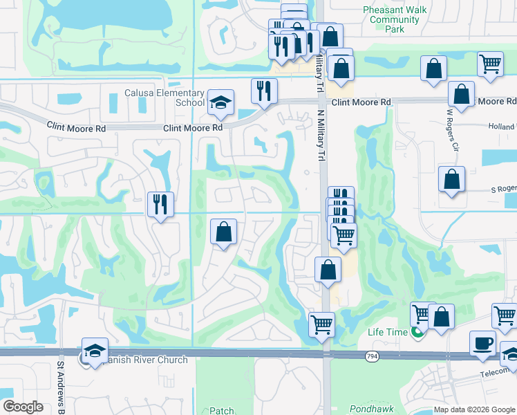 map of restaurants, bars, coffee shops, grocery stores, and more near 2159 Northwest 59th Street in Boca Raton