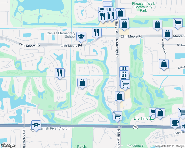 map of restaurants, bars, coffee shops, grocery stores, and more near 2159 Northwest 59th Street in Boca Raton