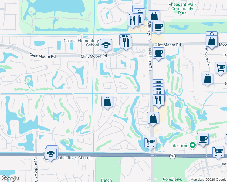 map of restaurants, bars, coffee shops, grocery stores, and more near 2199 Northwest 59th Street in Boca Raton