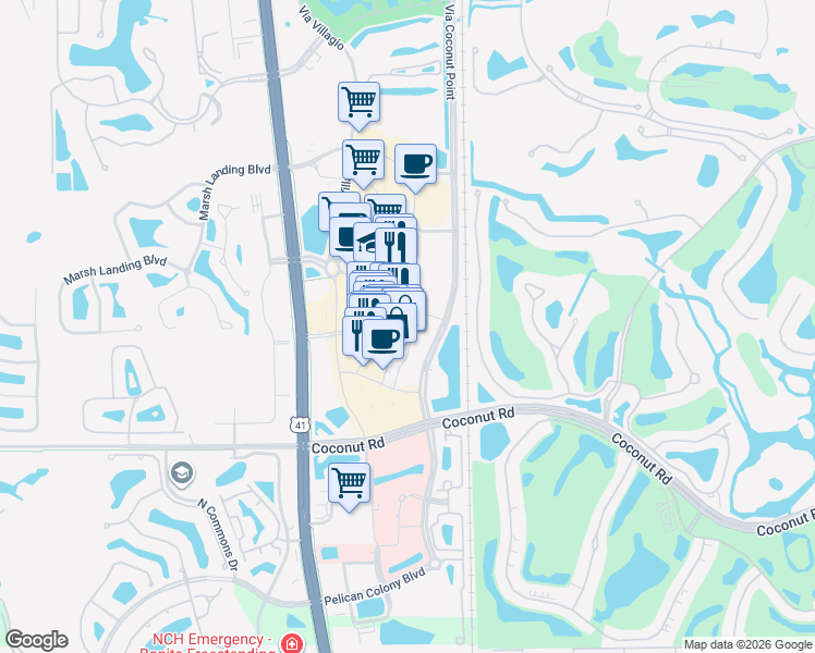 map of restaurants, bars, coffee shops, grocery stores, and more near 23151 Fashion Drive in Estero