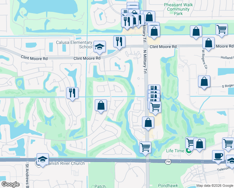 map of restaurants, bars, coffee shops, grocery stores, and more near 2159 Northwest 59th Street in Boca Raton