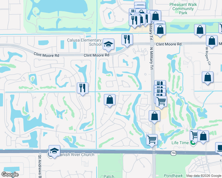 map of restaurants, bars, coffee shops, grocery stores, and more near 2199 Northwest 59th Street in Boca Raton