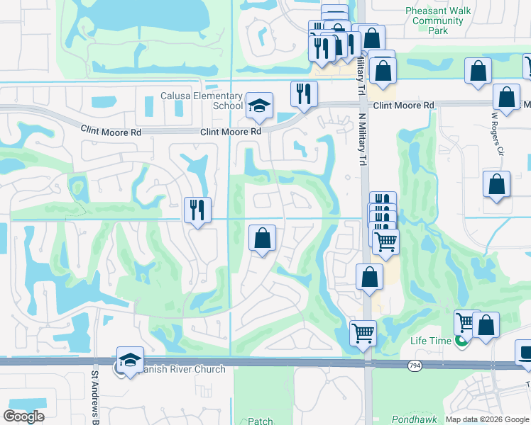 map of restaurants, bars, coffee shops, grocery stores, and more near 2199 Northwest 59th Street in Boca Raton