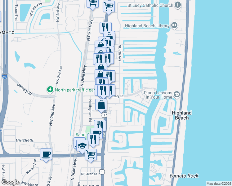 map of restaurants, bars, coffee shops, grocery stores, and more near 681 Ipswich Street in Boca Raton