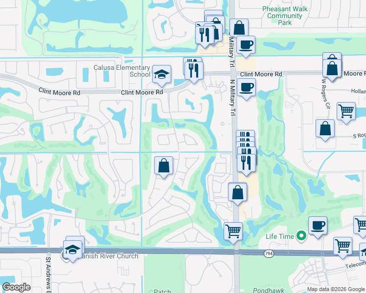 map of restaurants, bars, coffee shops, grocery stores, and more near 2141 Northwest 60th Circle in Boca Raton
