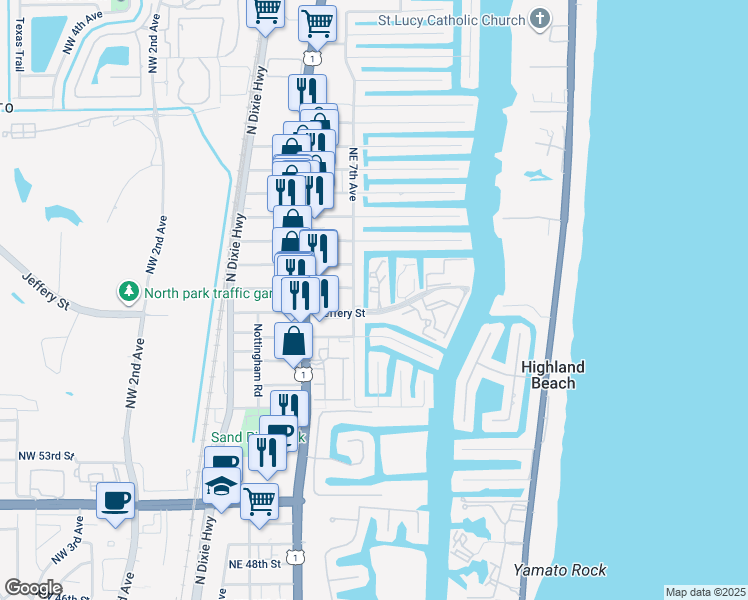 map of restaurants, bars, coffee shops, grocery stores, and more near 775 Jeffery Street in Boca Raton