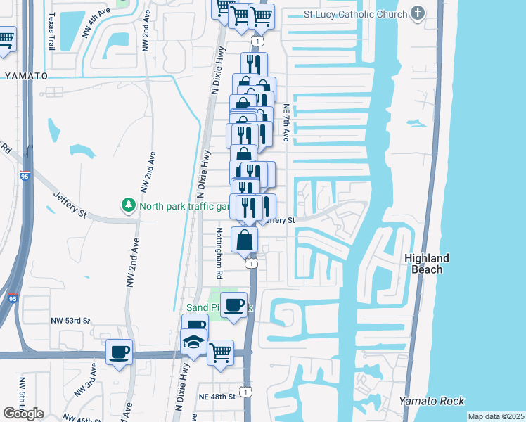 map of restaurants, bars, coffee shops, grocery stores, and more near 5910 North Federal Highway in Boca Raton
