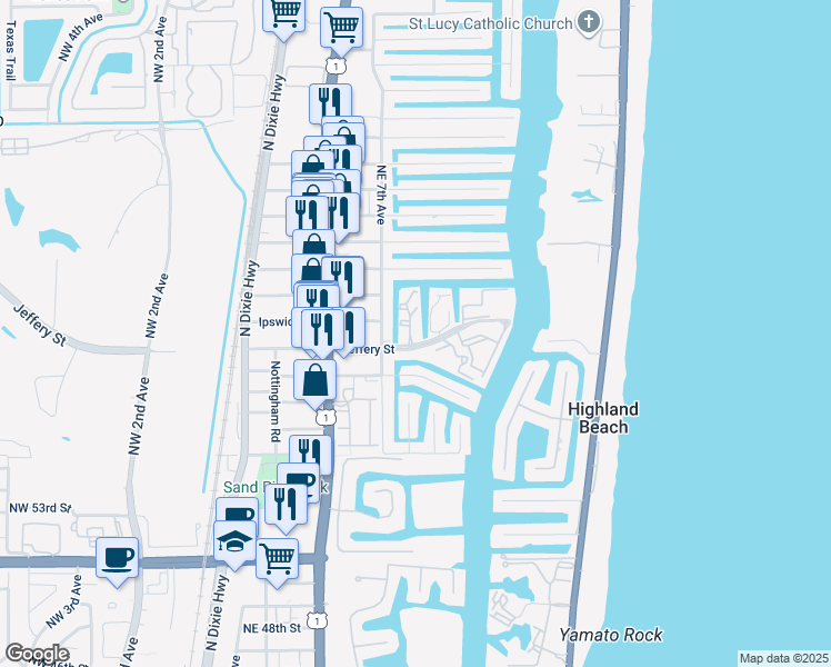 map of restaurants, bars, coffee shops, grocery stores, and more near 775 Jeffery Street in Boca Raton
