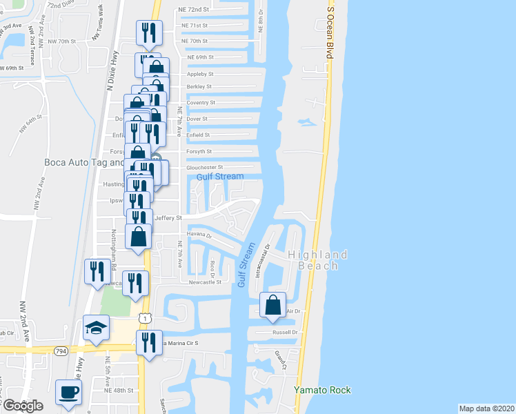 map of restaurants, bars, coffee shops, grocery stores, and more near 859 Jeffery Street in Boca Raton