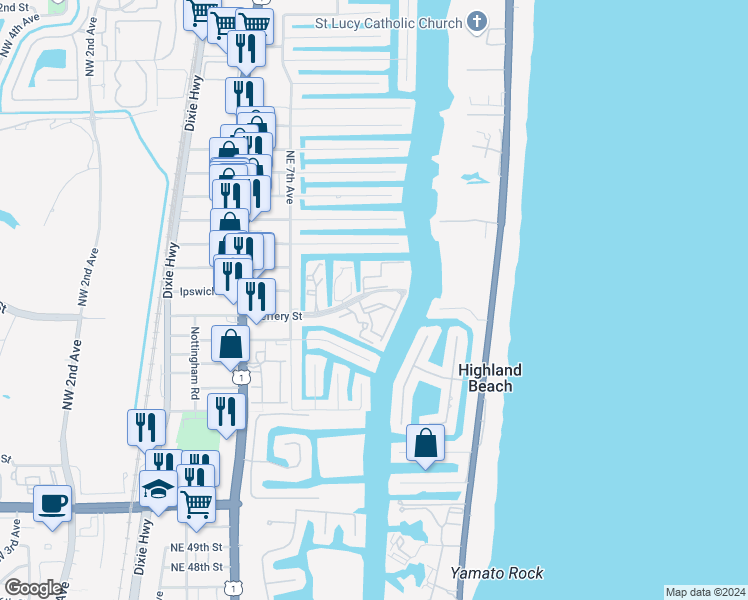 map of restaurants, bars, coffee shops, grocery stores, and more near 859 Jeffery Street in Boca Raton
