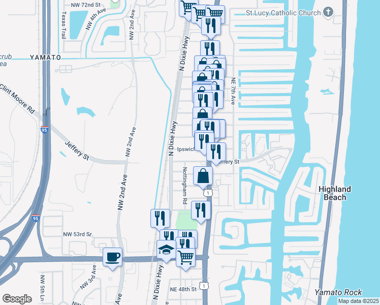 map of restaurants, bars, coffee shops, grocery stores, and more near 355 Ipswich Street in Boca Raton