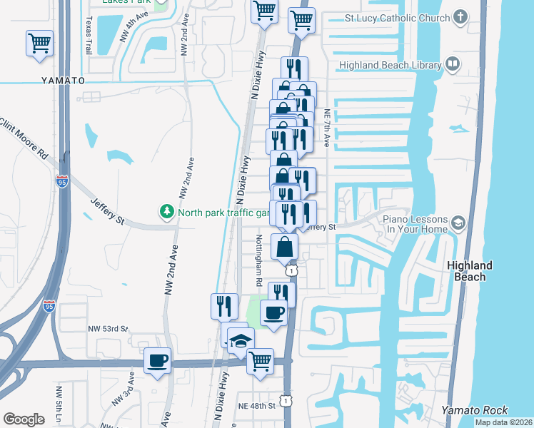 map of restaurants, bars, coffee shops, grocery stores, and more near 355 Ipswich Street in Boca Raton