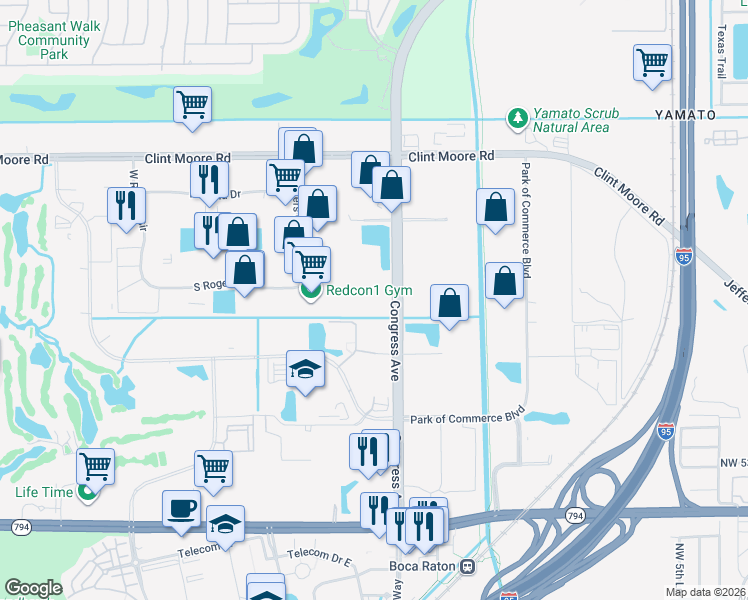 map of restaurants, bars, coffee shops, grocery stores, and more near 6401 Congress Avenue in Boca Raton