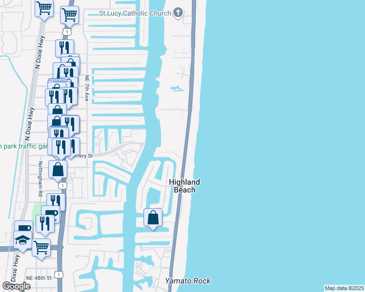 map of restaurants, bars, coffee shops, grocery stores, and more near 4023 Florida A1A in Highland Beach