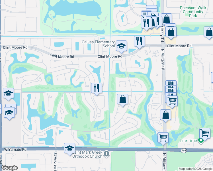 map of restaurants, bars, coffee shops, grocery stores, and more near 6052 Northwest 23rd Terrace in Boca Raton