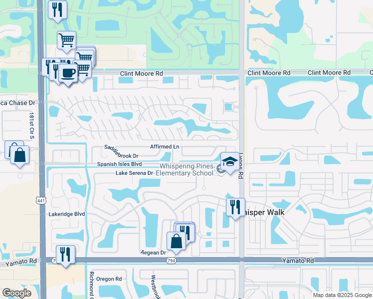 map of restaurants, bars, coffee shops, grocery stores, and more near 9213 Affirmed Lane in Boca Raton