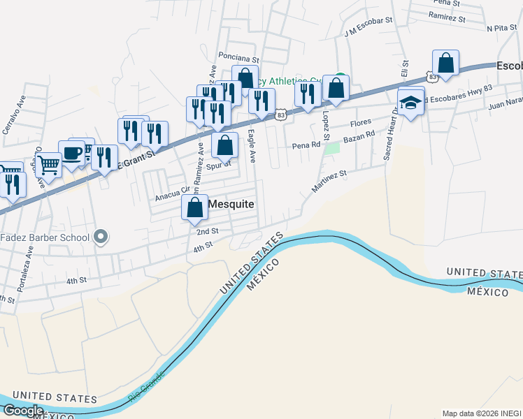 map of restaurants, bars, coffee shops, grocery stores, and more near 2887 Hawk Street in Roma