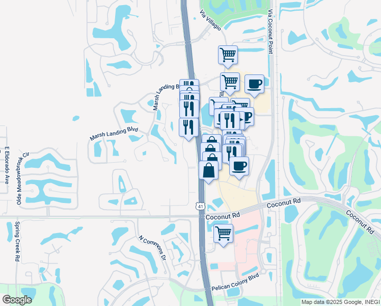map of restaurants, bars, coffee shops, grocery stores, and more near 22951 Lyden Drive in Estero