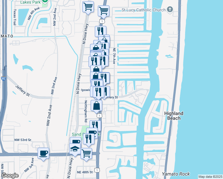 map of restaurants, bars, coffee shops, grocery stores, and more near 681 Ipswich Street in Boca Raton