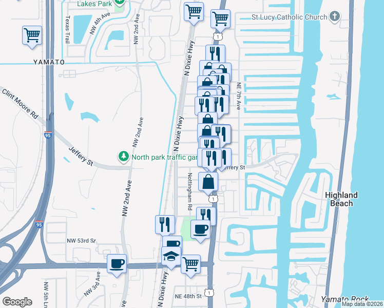 map of restaurants, bars, coffee shops, grocery stores, and more near 355 Ipswich Street in Boca Raton