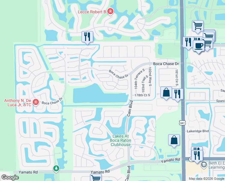 map of restaurants, bars, coffee shops, grocery stores, and more near 10672 Oak Lake Way in Boca Raton