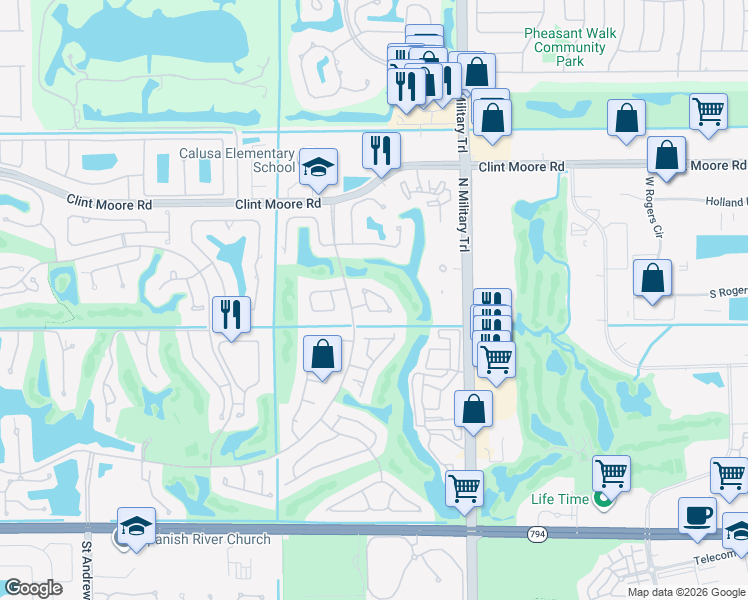 map of restaurants, bars, coffee shops, grocery stores, and more near 2141 Northwest 60th Circle in Boca Raton