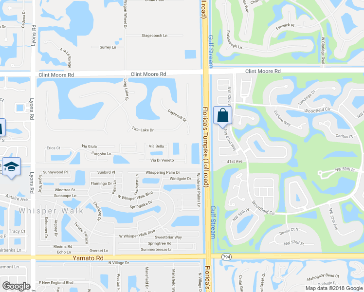 map of restaurants, bars, coffee shops, grocery stores, and more near 18409 Vía Di Sorrento in Boca Raton