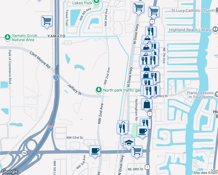 map of restaurants, bars, coffee shops, grocery stores, and more near 6100 Northwest 2nd Avenue in Boca Raton