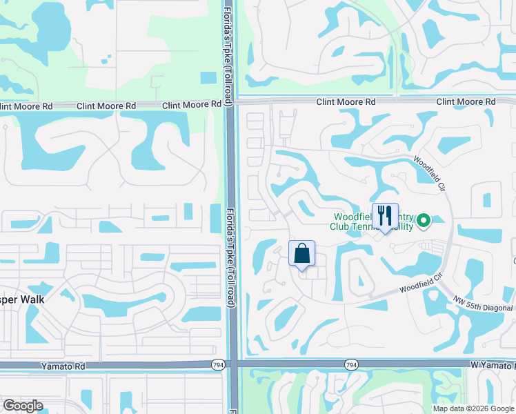 map of restaurants, bars, coffee shops, grocery stores, and more near 6110 Northwest 42nd Way in Boca Raton