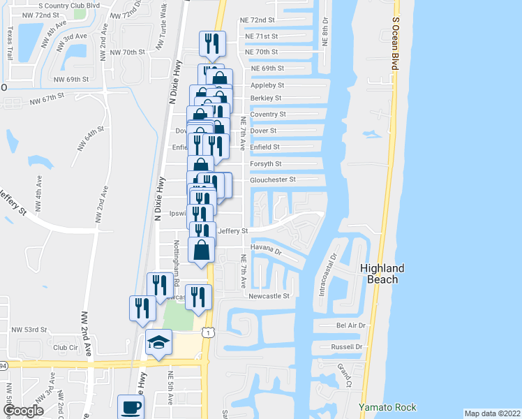 map of restaurants, bars, coffee shops, grocery stores, and more near 775 Jeffery Street in Boca Raton