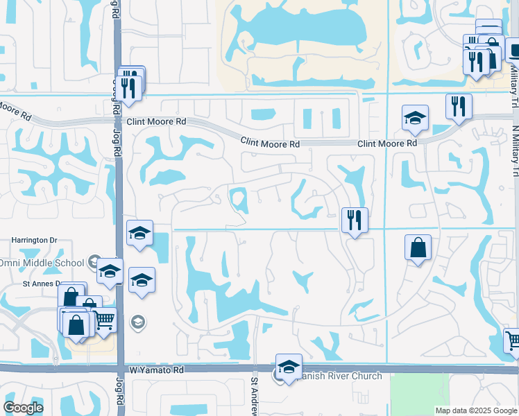 map of restaurants, bars, coffee shops, grocery stores, and more near 6179 Northwest 24th Terrace in Boca Raton