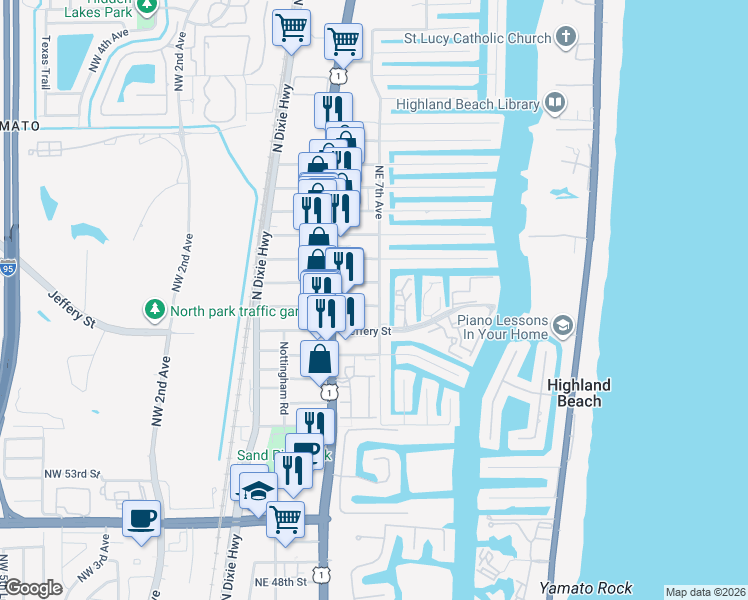 map of restaurants, bars, coffee shops, grocery stores, and more near 681 Ipswich Street in Boca Raton